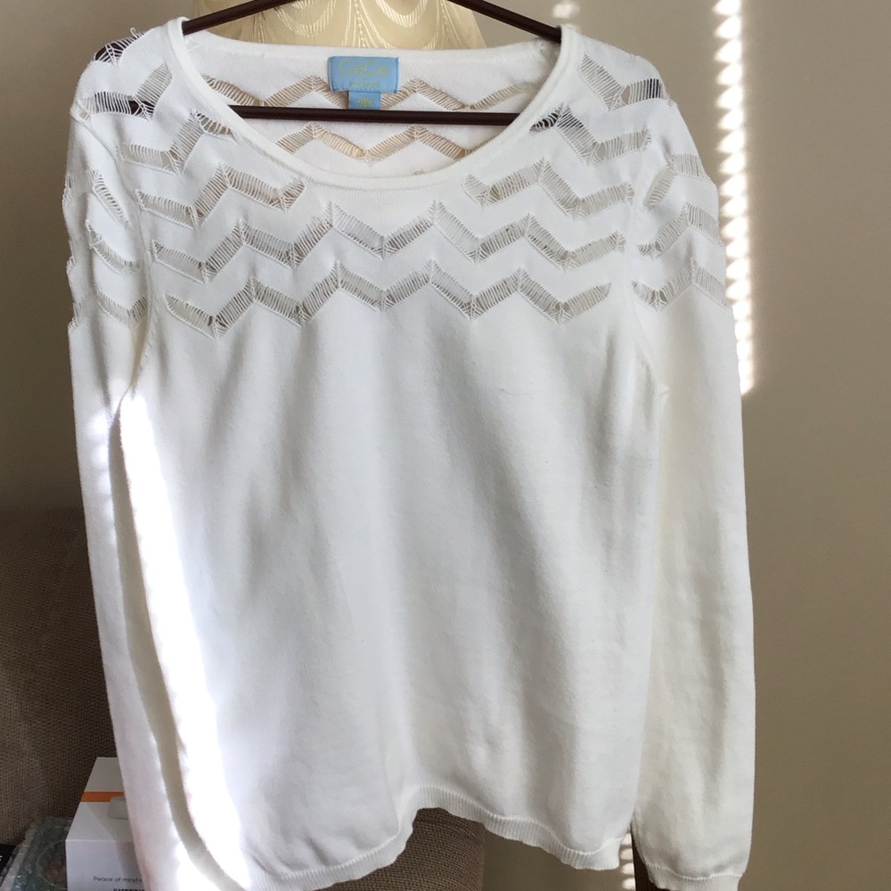 CeCe Ivory Chevron Patterned Sweatshirt